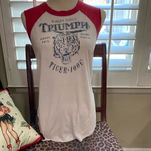 Triumph lucky brand motorcycle sleeveless women  t shirt S red white 13 harley
